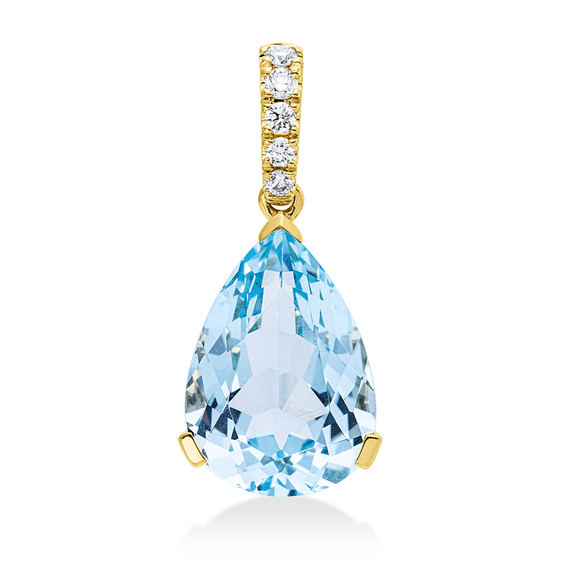 Anhänger 18 kt GG, mit Öse, 5 Brill. 0,11 ct, TW-si, 1 Topas 6,70 ct sky blue