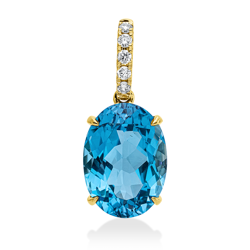 Anhänger 18 kt GG, mit Öse, 5 Brill. 0,10 ct, TW-si, 1 Topas 8,10 ct blau