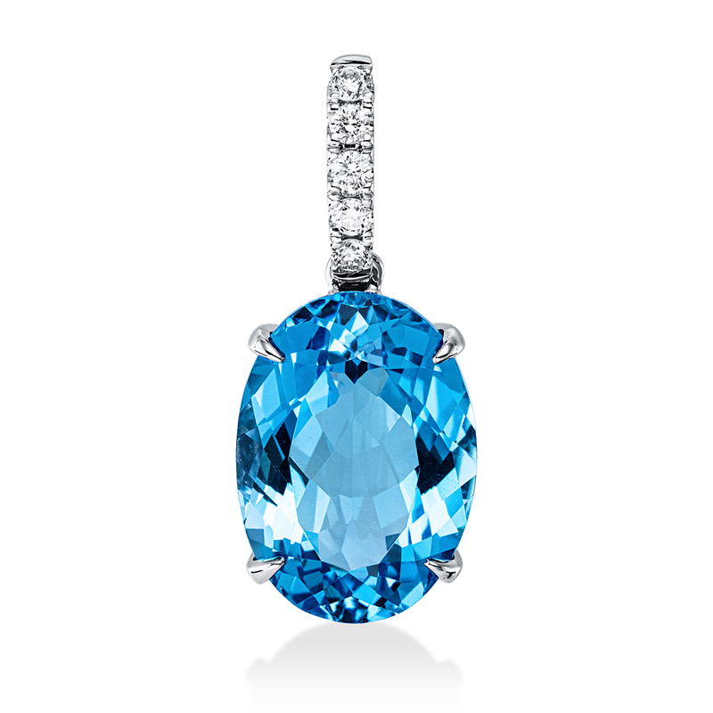 Anhänger 18 kt WG, mit Öse, 5 Brill. 0,10 ct, TW-si, 1 Topas 8,10 ct blau