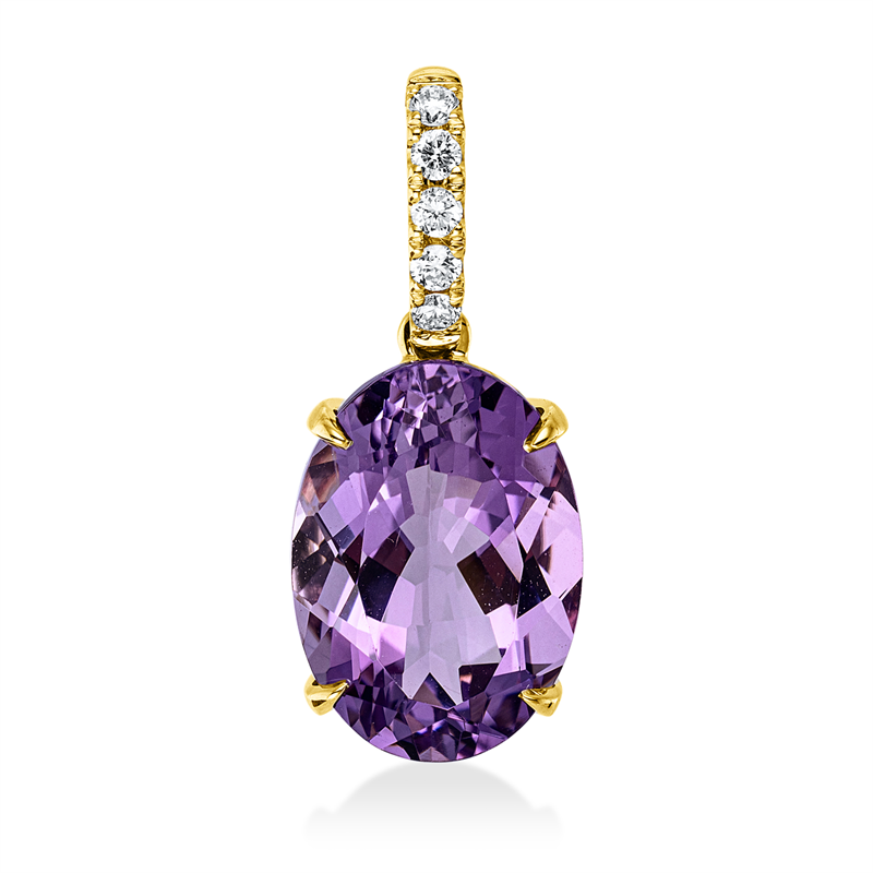 Anhänger 18 kt GG, mit Öse, 5 Brill. 0,10 ct, TW-si, 1 Amethyst 5,70 ct pink
