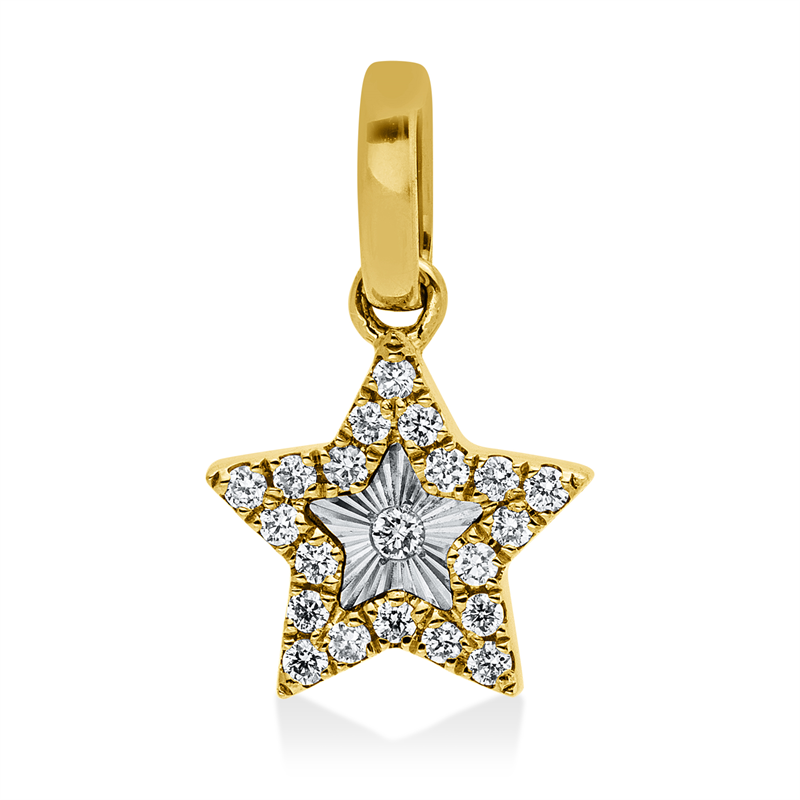 Anhänger 18 kt GG+WG, mit Öse, 21 Brill. 0,06 ct, W-si
