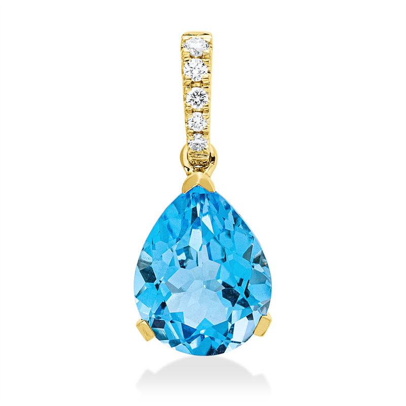 Anhänger 18 kt GG, 5 Brill. 0,06 ct, TW-si, 1 Topas 3,00 ct blau