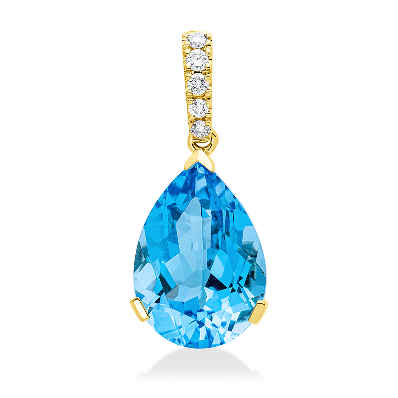 Anhänger 18 kt GG, mit Öse, 5 Brill. 0,11 ct, TW-si, 1 Topas 6,70 ct blau