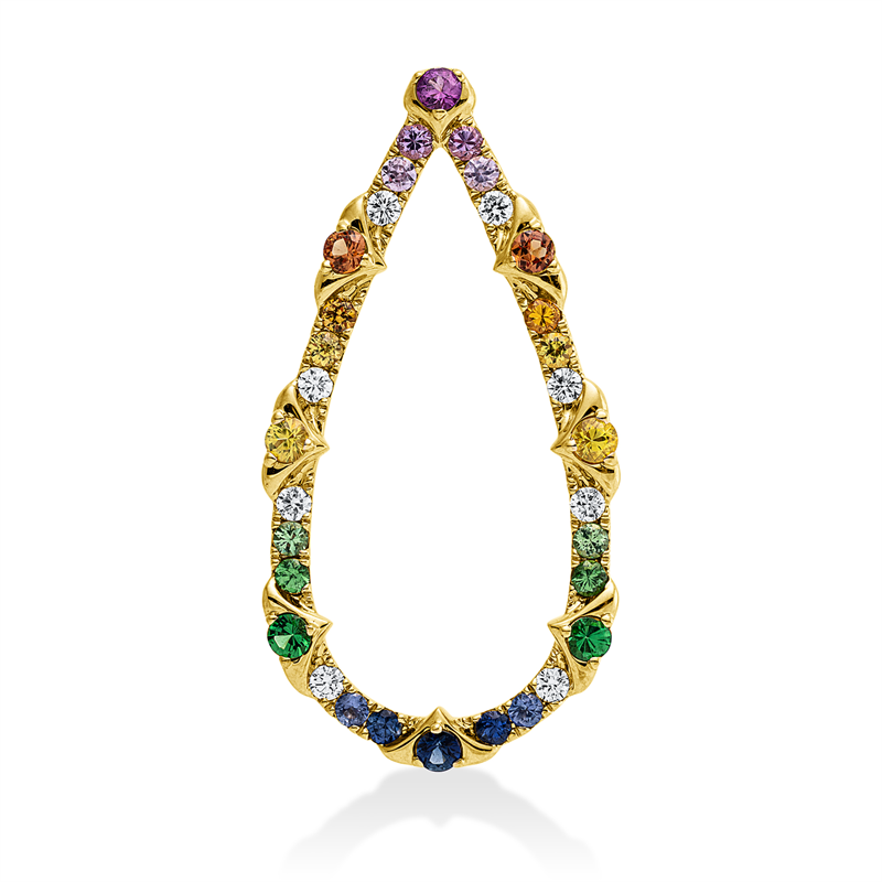 Anhänger 18 kt GG, 8 Brill. 0,34 ct, TW-vsi/si, 24 Saphire 1,82 ct multicolor