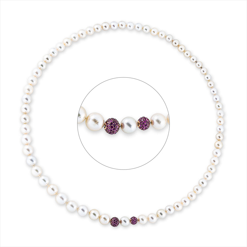 Collier 18 kt RG, 147 Rhodolith 7,84 ct rot, 147 SS weiß 10 mm