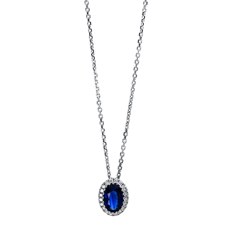Collier 18 kt WG, 20 Brill. 0,06 ct, TW-si, 1 Saphir 0,51 ct blau