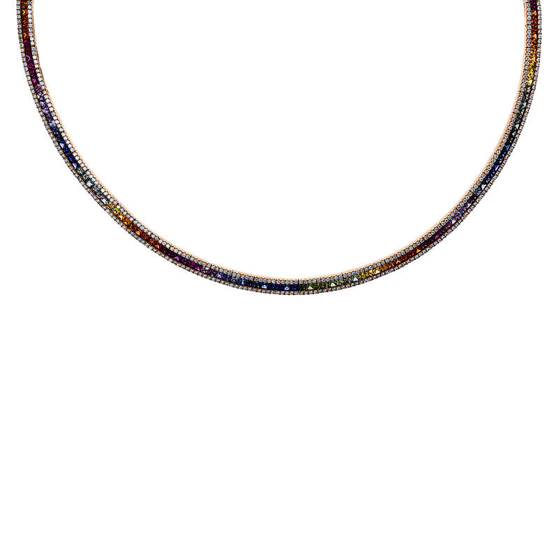 Collier 18 kt RG, 720 Brill. 2,90 ct, TW-si, 216 Saphire 11,06 ct fancy