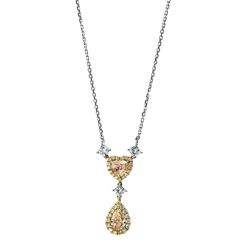 Collier 18 kt GG+WG, 3 Princ. 0,48 ct, TW-si, 2 Brill. 1,46 ct, gelb, 32 Brill. 0,29 ct, gelb