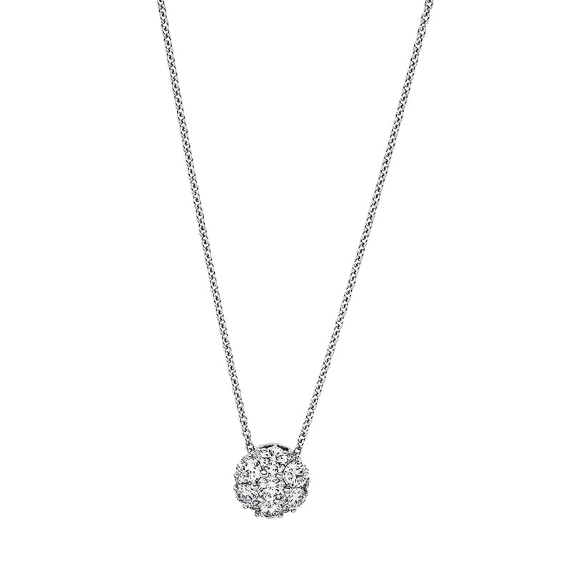 Collier 18 kt WG, mit ZÖ 38.5 cm, 6 Brill. 0,05 ct, TW-vsi/si, 1 Brill. 0,12 ct, TW-vsi/si, 6 Brill. 0,55 ct, TW-vsi/si