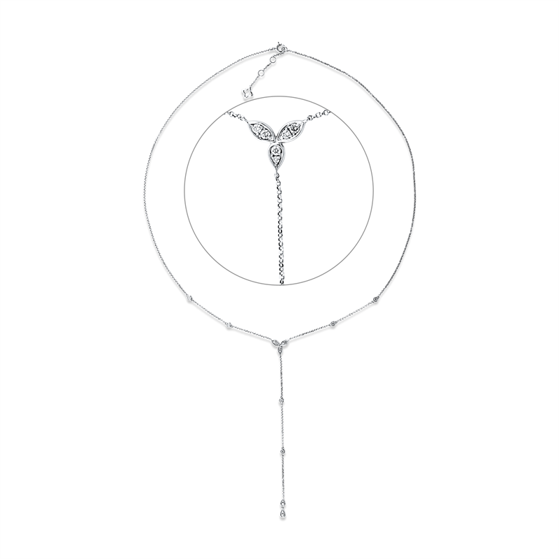 Collier 18 kt WG, mit ZÖ 45.7 cm + 48.3 cm, 16 Brill. 0,29 ct, TW-si