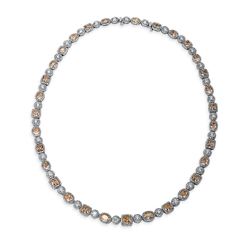 Collier 18 kt WG+GG, GIA: 31pcs, 15 Cu. 8,64 ct, gelb, 16 Ov. 8,91 ct, gelb, 1042 Brill. 9,25 ct vsi/si