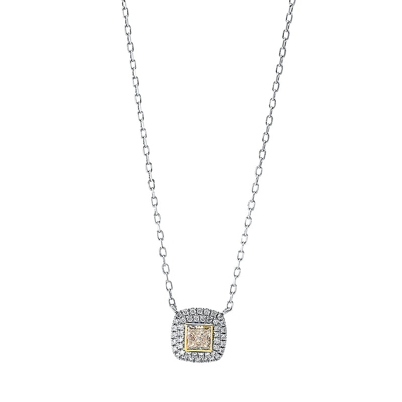 Collier 18 kt WG+GG, 1 Princ. 0,24 ct, gelb-vsi, 44 Brill. 0,14 ct, TW-si
