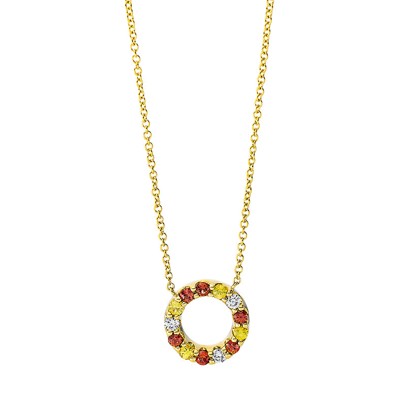 Collier 18 kt GG, mit ZÖ 38 cm & 36.8cm, 3 Brill. 0,07 ct, TW-si, 4 Saphire 0,11 ct gelb, 6 Saphire 0,16 ct orange