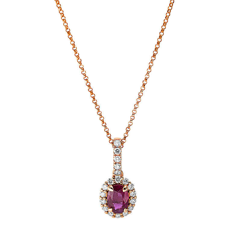 Collier 18 kt RG, 19 Brill. 0,24 ct, TW-si, 1 Rubin 0,71 ct rot