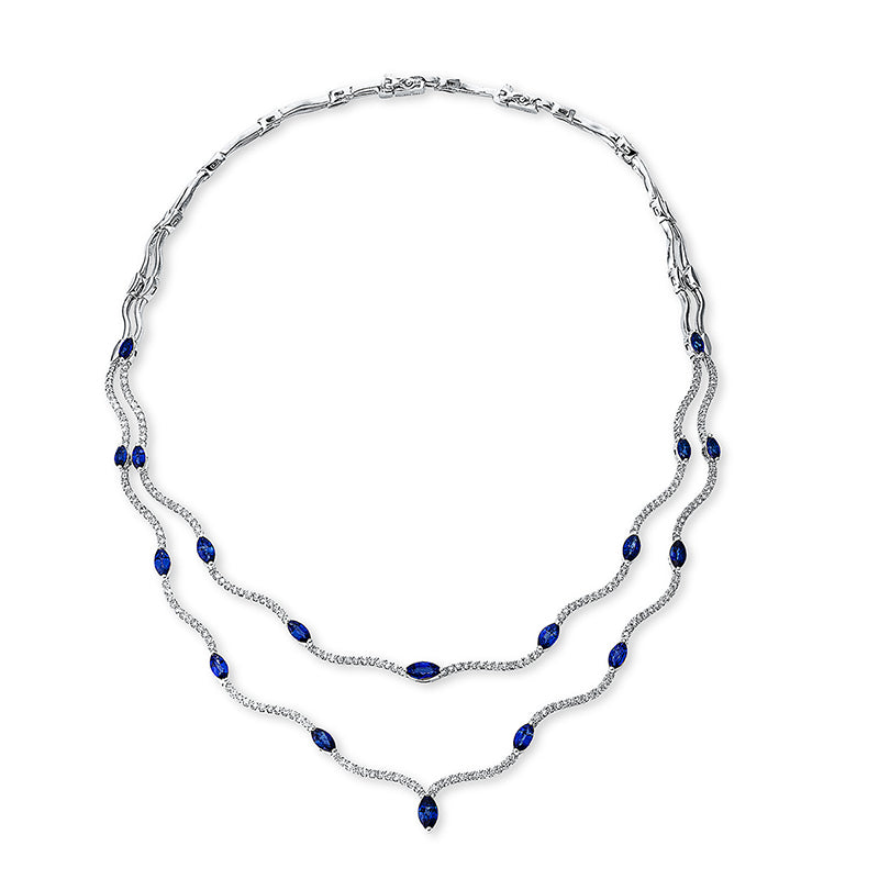 Collier 18 kt WG, extension, 234 Brill. 3,96 ct, TW-vsi/si, 18 Saphire 7,92 ct blau
