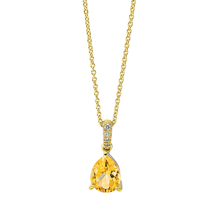 Collier 18 kt GG, mit ZÖ 40 cm + 42.5 cm, 4 Brill. 0,04 ct, TW-si, 1 Citrin 1,67 ct gelb