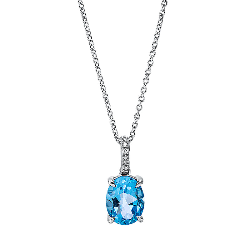 Collier 14 kt WG, mit ZÖ 40 cm + 42.5 cm, 3 Dia. 0,01 ct, TW-si, 1 Topas 2,04 ct blau