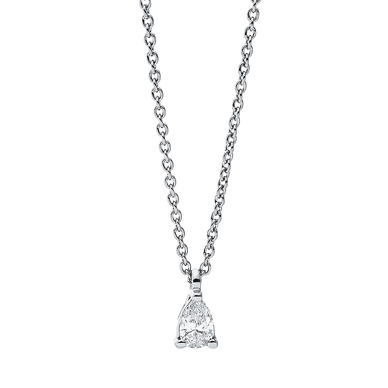 Collier 18 kt WG, mit ZÖ 42 cm, 1 Tropfen 0,15 ct, TW-si