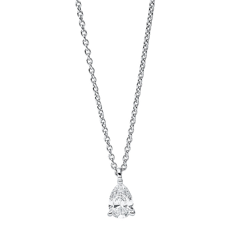 Collier 18 kt WG, mit ZÖ 42 cm, 1 Tropfen 0,25 ct, TW-si