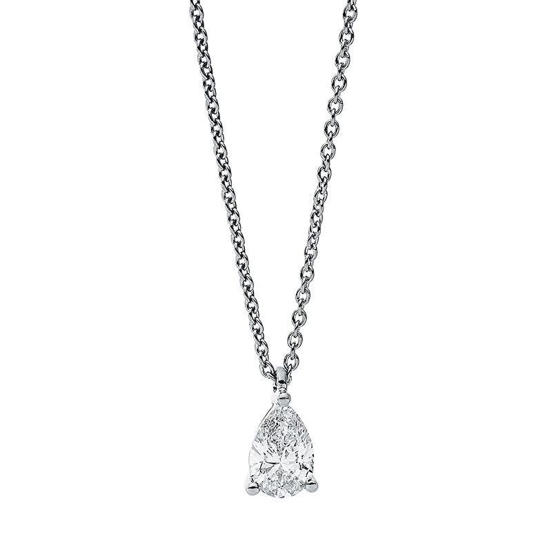 Collier 18 kt WG, mit ZÖ 42 cm, 1 Tropfen 0,41 ct, TW-si