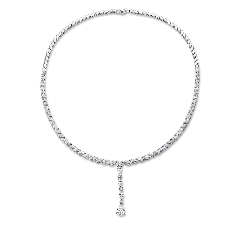Collier 18 kt WG, 1 Tropfen 0,90 ct, F-vvs, 82 Tropfen 8,81 ct, F-vvs