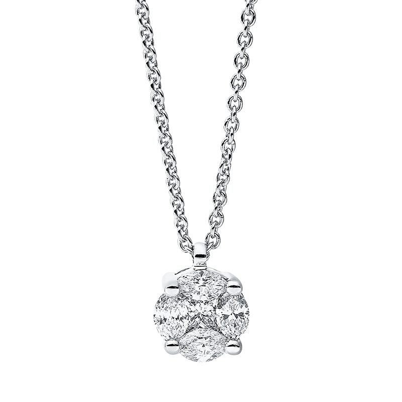 Collier 18 kt WG, mit ZÖ 42 cm, 1 Princ. 0,05 ct, TW-si, 4 Nav. 0,18 ct, TW-si