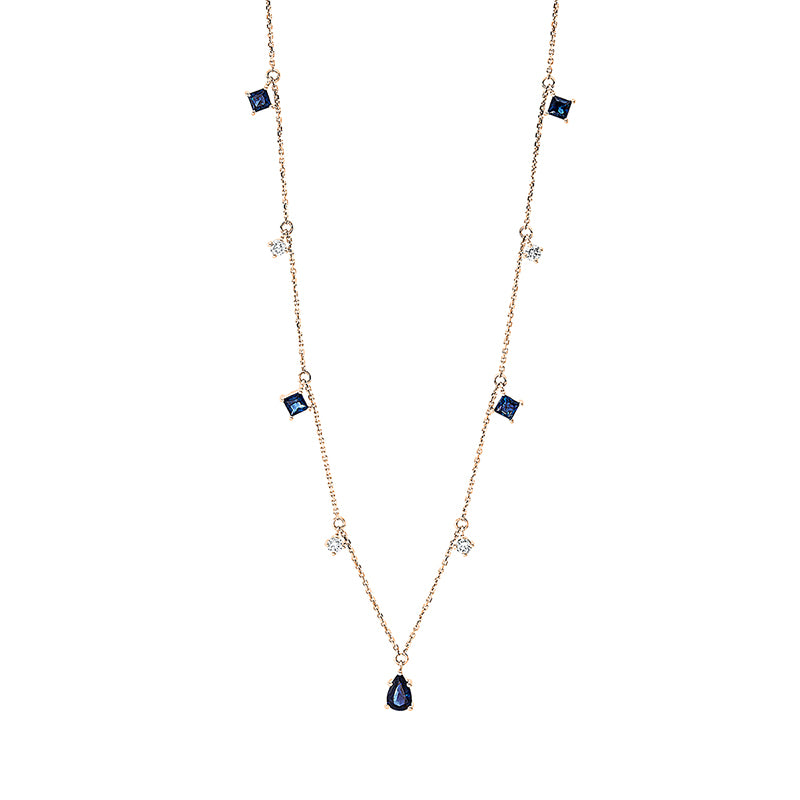 Collier 18 kt RG, 4 Brill. 0,20 ct, W-si, 5 Saphire 0,95 ct blau