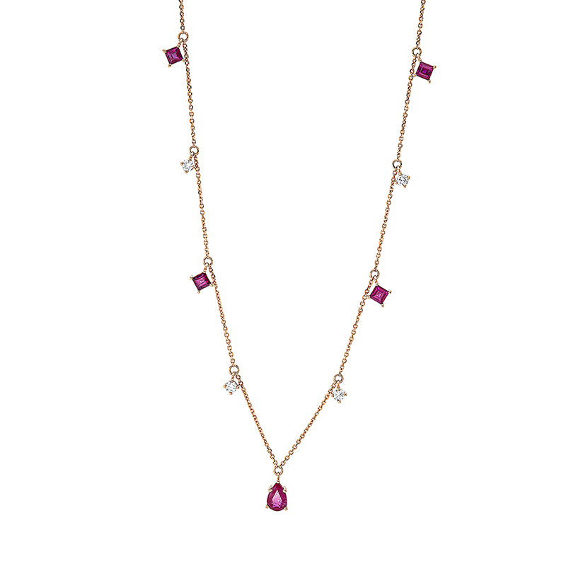 Collier 18 kt RG, 4 Brill. 0,20 ct, W-si, 5 Rubine 1,10 ct rot