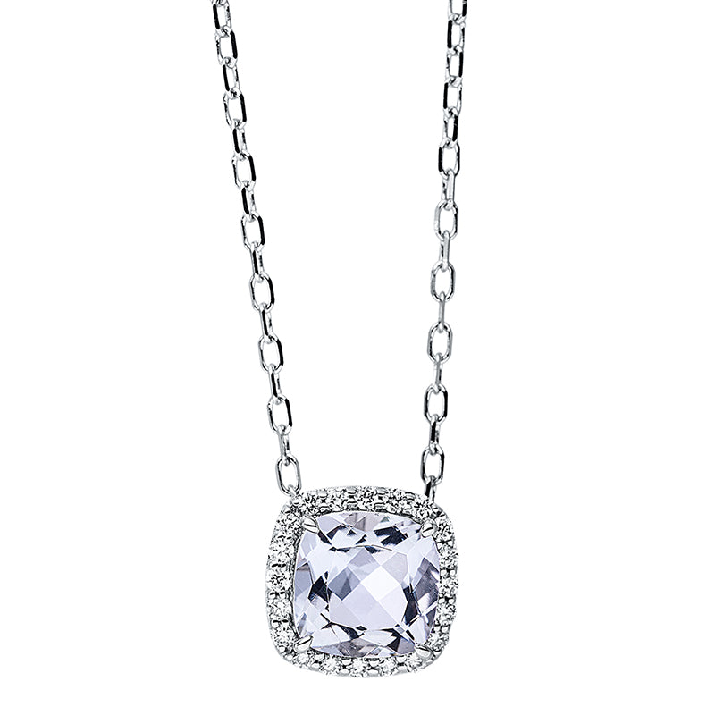 Collier 18 kt WG, mit ZÖ 40 cm + 43 cm, 20 Brill. 0,10 ct, TW-si, 1 Amethyst 0,93 ct grün