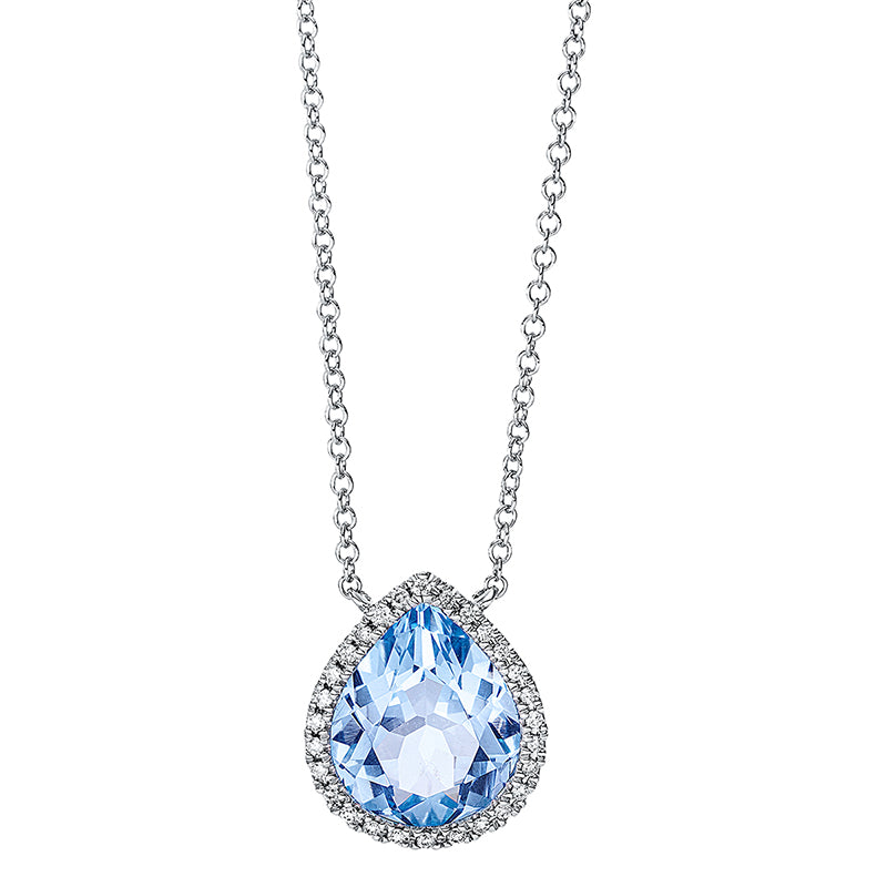 Collier 18 kt WG, 28 Brill. 0,11 ct, TW-si, 1 Topas 3,80 ct sky blue