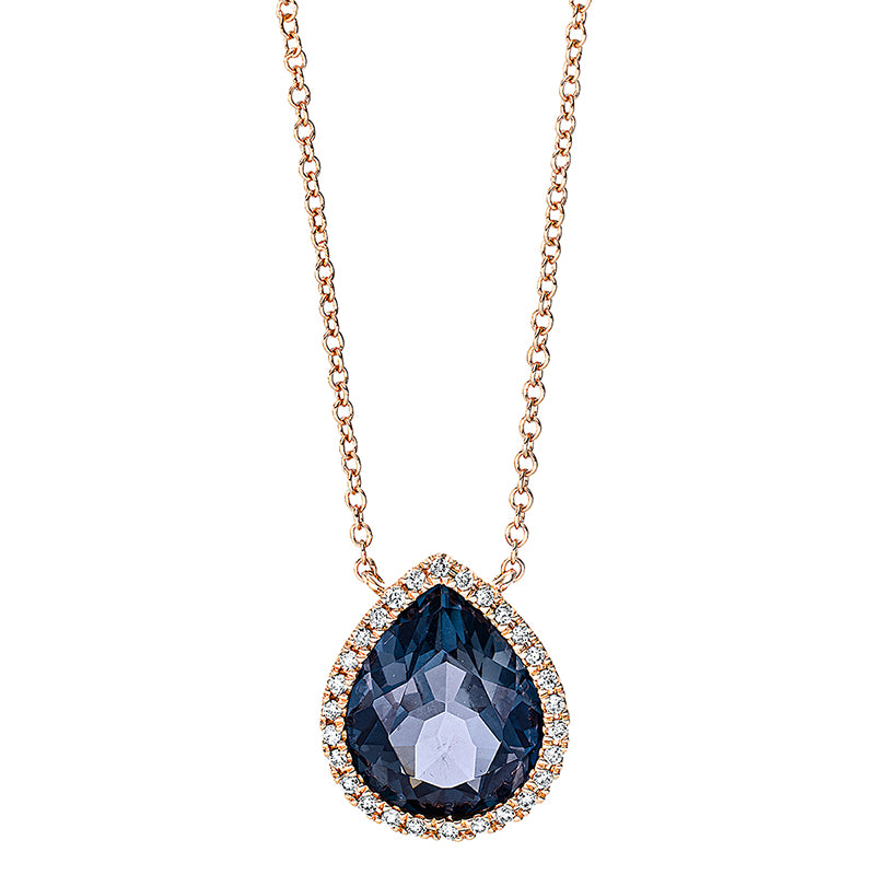 Collier 18 kt RG, 28 Brill. 0,11 ct, TW-si, 1 Topas 4,70 ct Lond. blue