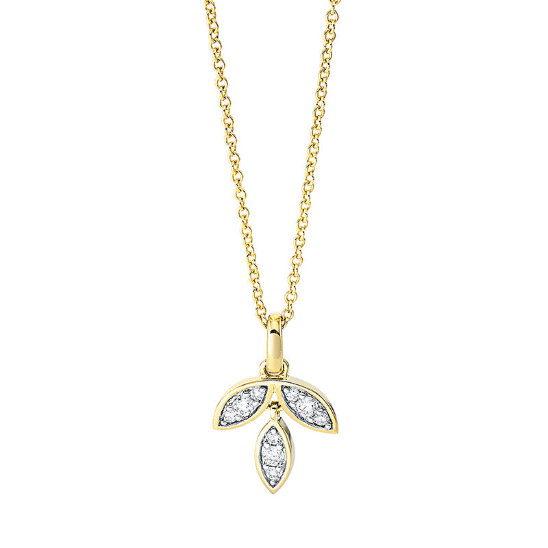 Collier 18 kt GG, Fassung rhodiniert, loop 40 cm, 9 Brill. 0,12 ct, TW-si