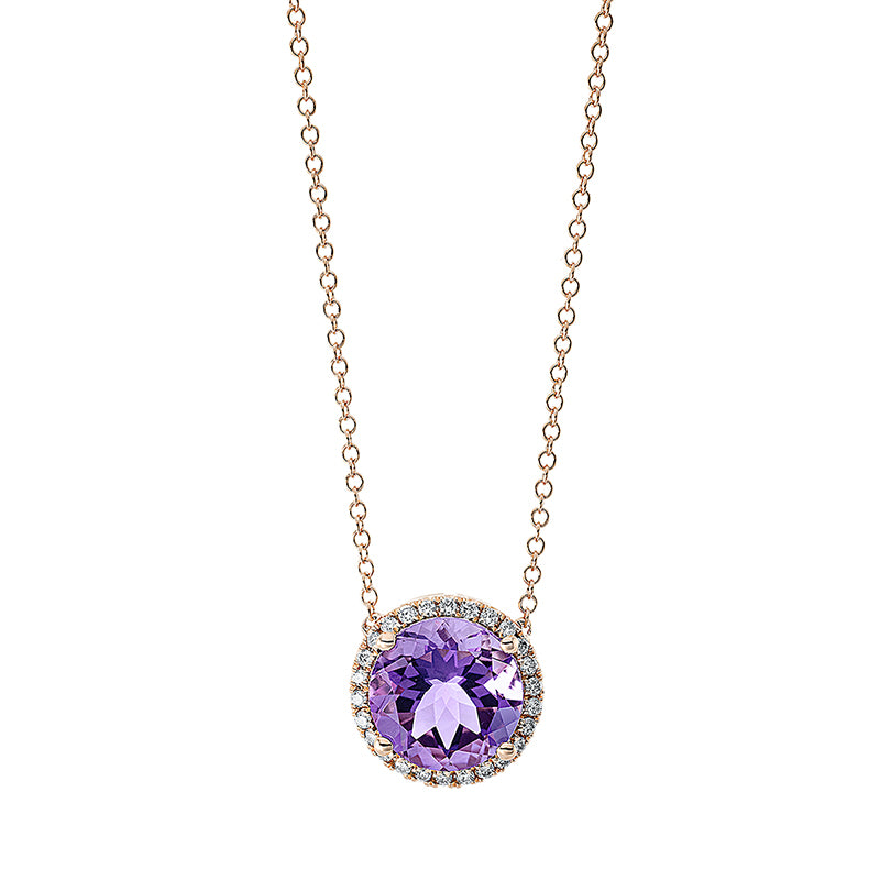 Collier 18 kt RG, 26 Brill. 0,14 ct, TW-si, 1 Amethyst 2,80 ct lila