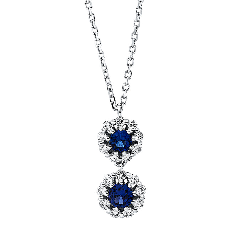Collier 18 kt WG, 18 Brill. 0,23 ct, TW-si, 2 Saphire 0,43 ct blau