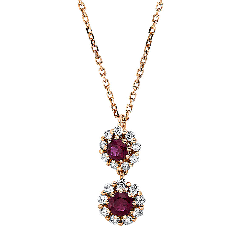 Collier 18 kt RG, 18 Brill. 0,26 ct, TW-si, 2 Rubine 0,38 ct rot