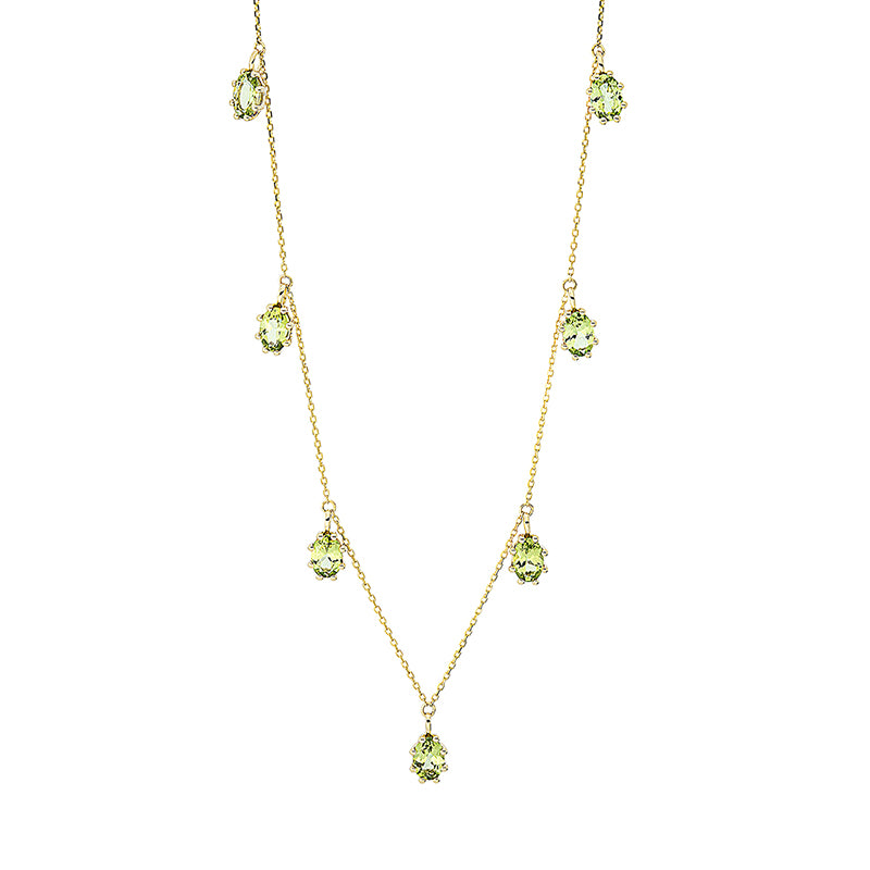 Collier 18 kt GG, mit ZÖ 40 cm, 7 Peridot 3,64 ct grün