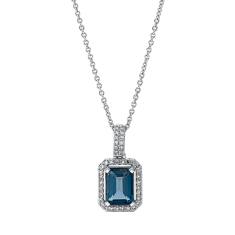 Collier 18 kt WG, mit ZÖ 42 cm, 40 Dia. 0,16 ct, TW-si, 1 Topas 1,78 ct Lond. blue