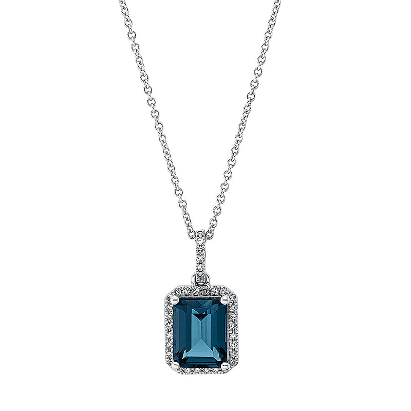 Collier 18 kt WG, mit ZÖ 42 cm, 34 Dia. 0,14 ct, TW-si, 1 Topas 2,90 ct Lond. blue