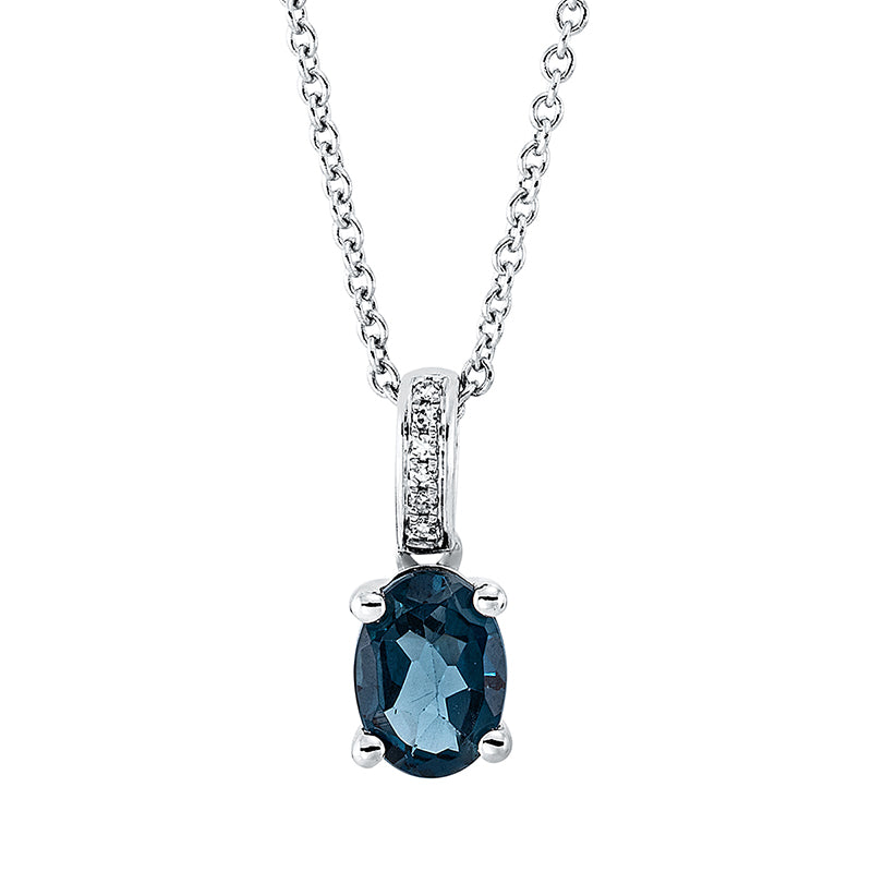 Collier 18 kt WG, mit ZÖ 42 cm, 6 Dia. 0,02 ct, TW-si, 1 Topas 0,91 ct Lond. blue