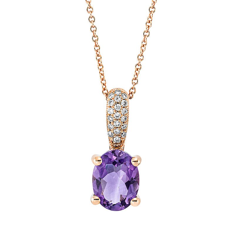 Collier 18 kt RG, mit Öse, 20 Brill. 0,08 ct, TW-si, 1 Amethyst 1,75 ct lila