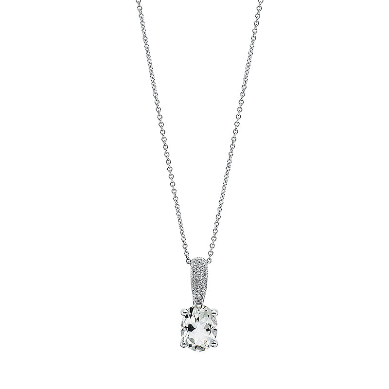 Collier 18 kt WG, 20 Brill. 0,08 ct, TW-si, 1 Amethyst 1,75 ct grün