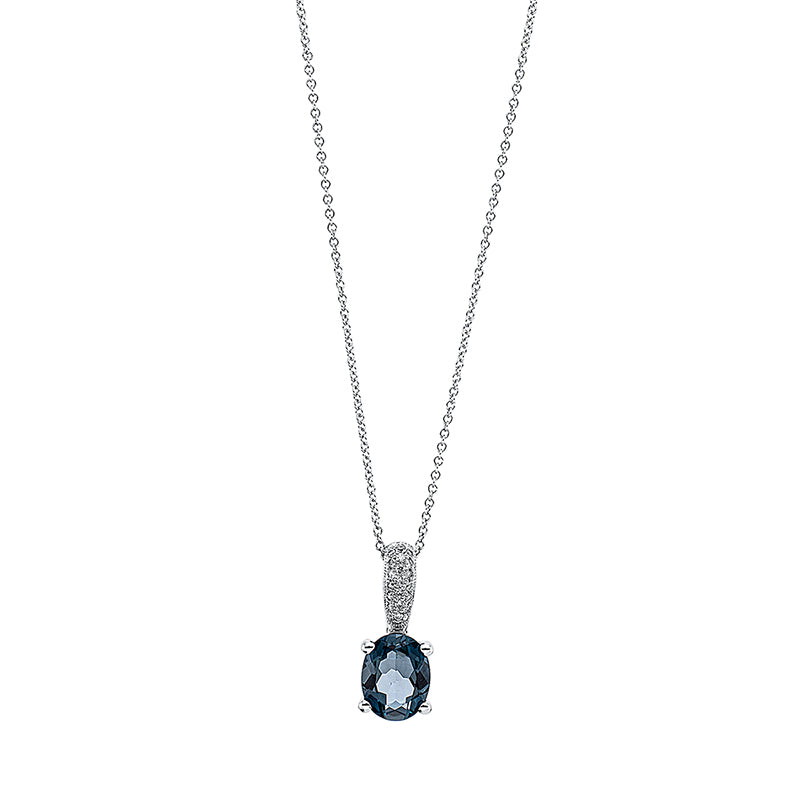 Collier 18 kt WG, mit Öse, 20 Brill. 0,08 ct, TW-si, 1 Topas 2,50 ct Lond. blue