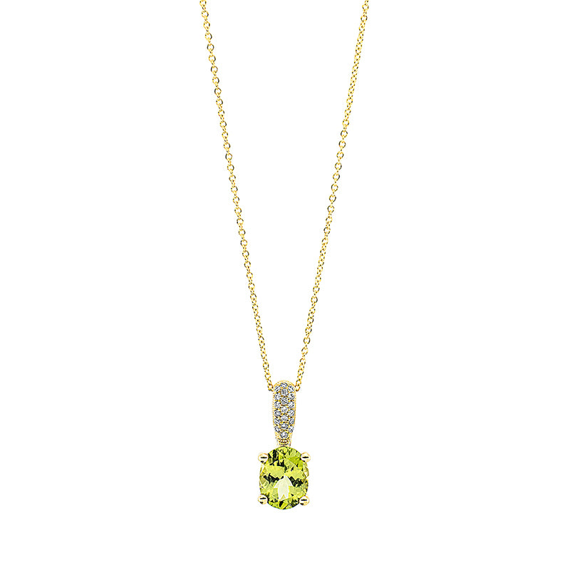 Collier 18 kt GG, mit Öse, 20 Brill. 0,08 ct, TW-si, 1 Peridot 2,00 ct grün
