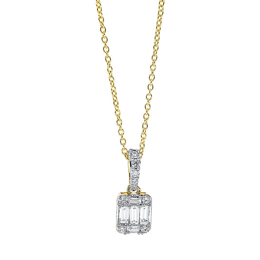 Collier 18 kt GG, mit ZÖ bei 41 cm, 2 Bag. 0,03 ct, TW-si, 3 Bag. 0,15 ct, TW-si, 9 Brill. 0,10 ct, TW-si