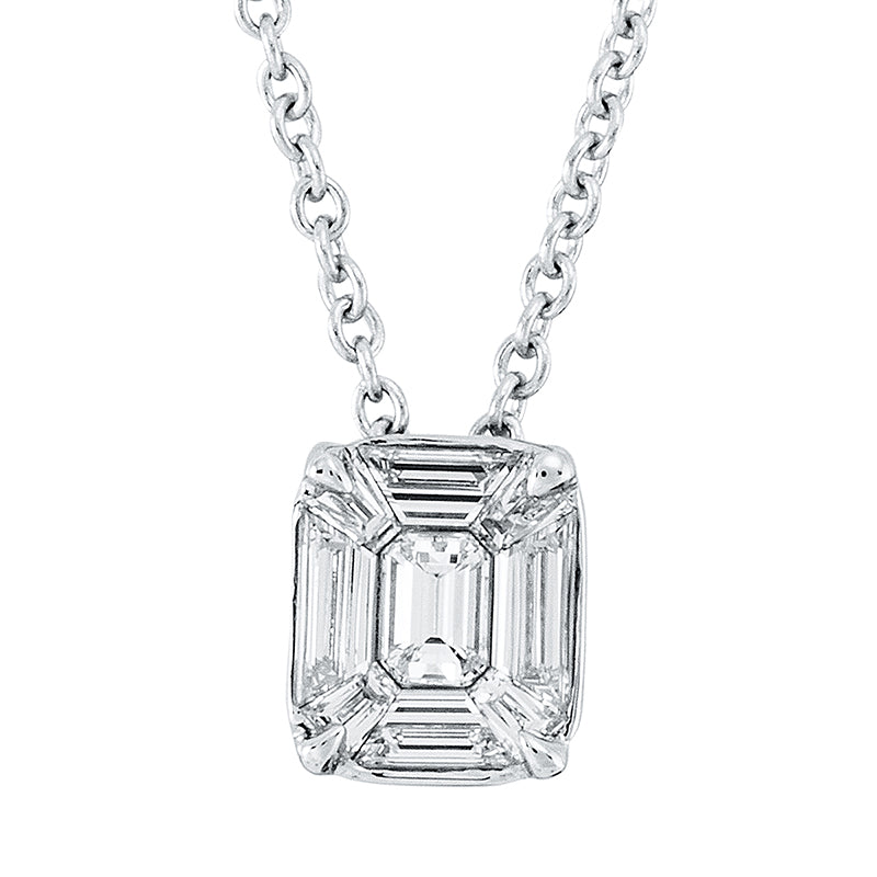 Collier 18 kt WG, mit ZÖ 42 cm, 9 Fant-Schl. 0,37 ct, TW-si