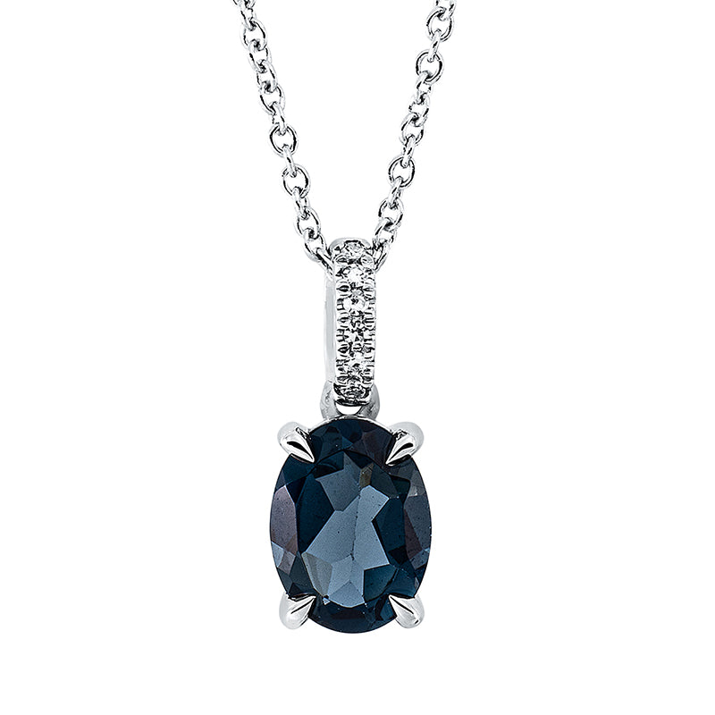 Collier 18 kt WG, mit ZÖ 42 cm, 6 Dia. 0,02 ct, TW-si, 1 Topas 1,40 ct Lond. blue