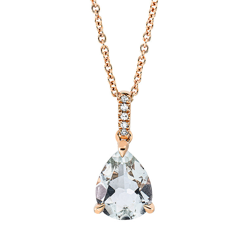 Collier 18 kt RG, mit ZÖ 42 cm, 5 Dia. 0,02 ct, TW-si, 1 Amethyst 1,50 ct grün
