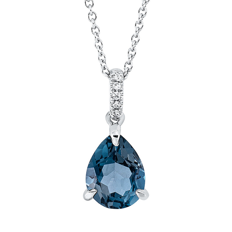 Collier 18 kt WG, mit ZÖ 42 cm, 5 Dia. 0,02 ct, TW-si, 1 Topas 2,29 ct Lond. blue