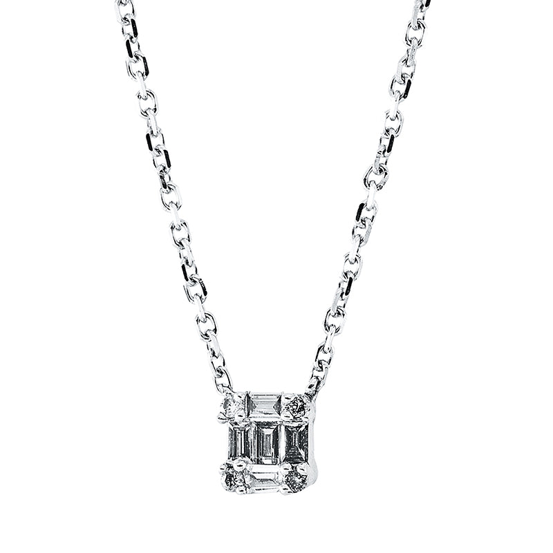 Collier 18 kt WG, 5 Bag. 0,06 ct, TW-si, 4 Brill. 0,02 ct, TW-si