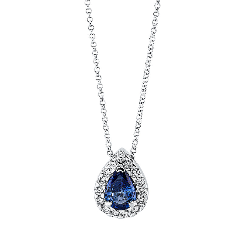 Collier 18 kt WG, 15 Brill. 0,20 ct, TW-si, 1 Saphir 0,69 ct blau